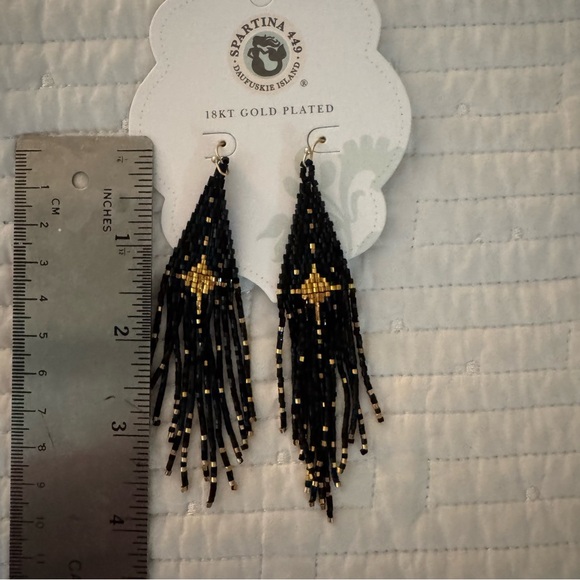 Spartina 449 Elegant Black and Gold Beaded Earrings - Picture 3 of 4